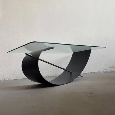 Brutalist Sculptural Steel and Glass Coffee Table, 1990s-EHE-1431525