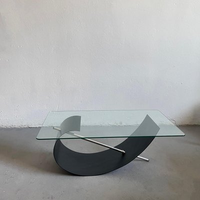 Brutalist Sculptural Steel and Glass Coffee Table, 1990s-EHE-1431525