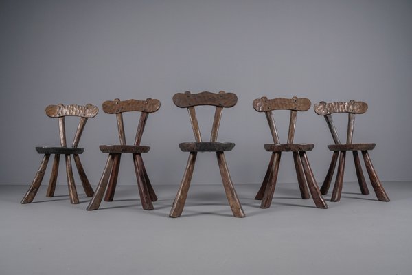 Brutalist Sculptured Chairs in the Style of Alexandre Noll, 1960s, Set of 5-KQB-1424992