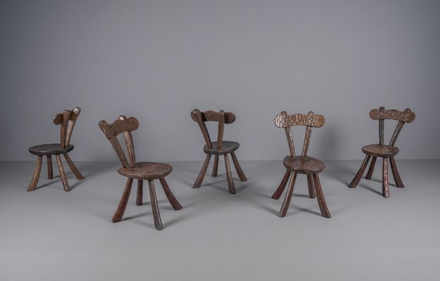 Brutalist Sculptured Chairs in the Style of Alexandre Noll, 1960s, Set of 5-KQB-1424992