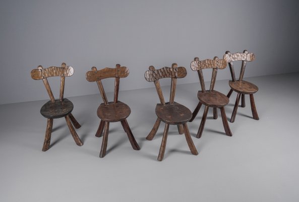 Brutalist Sculptured Chairs in the Style of Alexandre Noll, 1960s, Set of 5-KQB-1424992