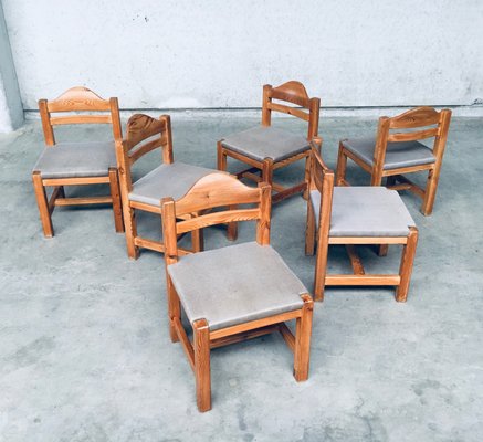 Brutalist Square Model Pine Dining Chairs, 1970s, Set of 6-RQV-1148333