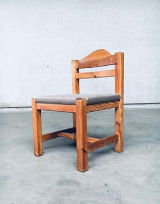 Brutalist Square Model Pine Dining Chairs, 1970s, Set of 6-RQV-1148333