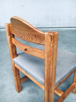 Brutalist Square Model Pine Dining Chairs, 1970s, Set of 6-RQV-1148333