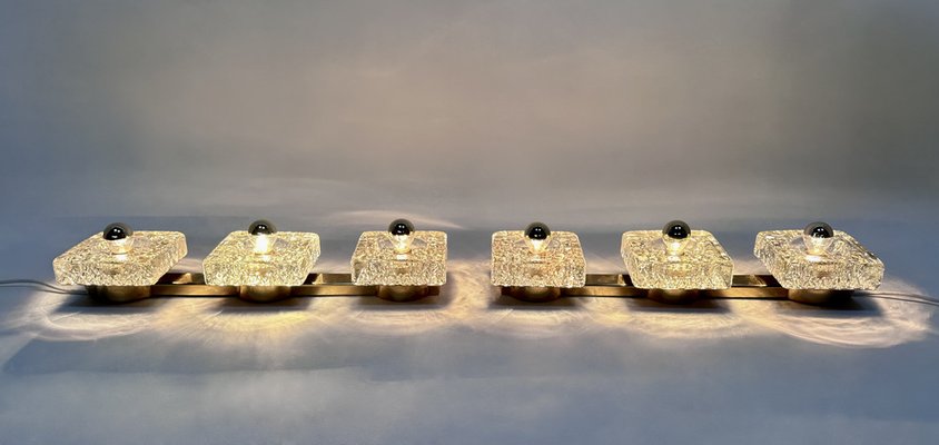 Brutalist Square Murano Glass and Brass Wall Art Sconces by Egon Hillebrand, Germany 1960s, Set of 2-JP-1820933