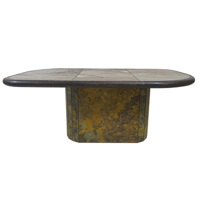 Brutalist Stone, Slate, and Brass Coffee Table Attributed to Paul Kingma-RY-659471