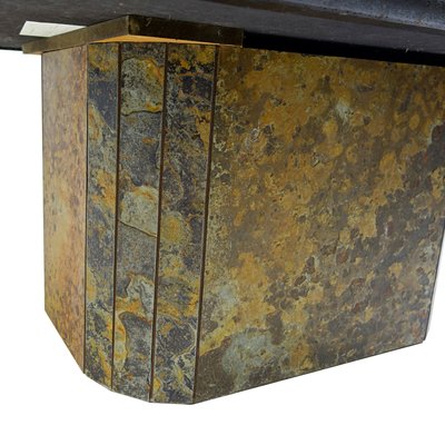 Brutalist Stone, Slate, and Brass Coffee Table Attributed to Paul Kingma-RY-659471