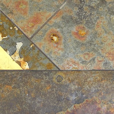 Brutalist Stone, Slate, and Brass Coffee Table Attributed to Paul Kingma-RY-659471