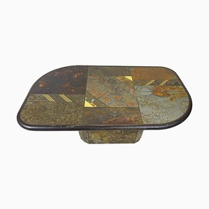 Brutalist Stone, Slate, and Brass Coffee Table Attributed to Paul Kingma-RY-659471