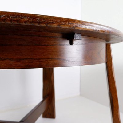 Brutalist Strong Oak Round Extendable Dining Table, 1950s-JG-1786426