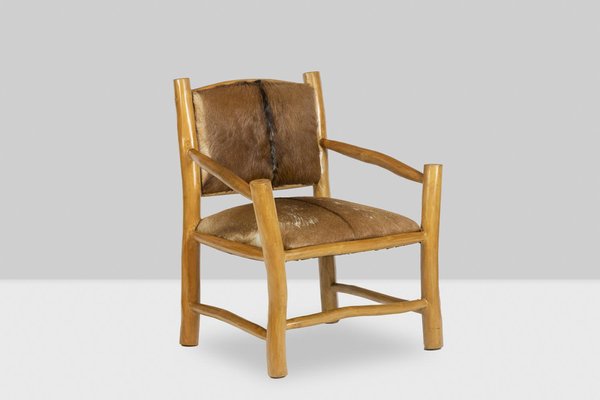 Brutalist Style Armchair in Elm and Goatskin, 1970s-CEJ-1736499