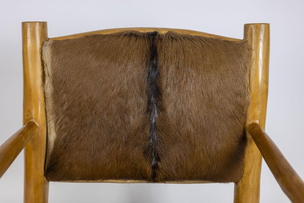 Brutalist Style Armchair in Elm and Goatskin, 1970s-CEJ-1736499