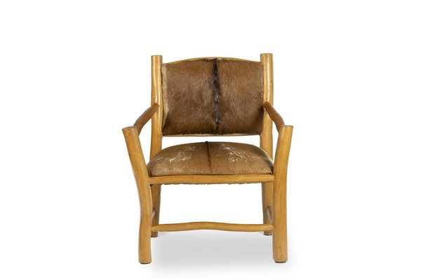 Brutalist Style Armchair in Elm and Goatskin, 1970s-CEJ-1736499