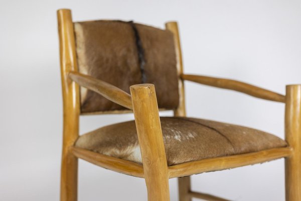 Brutalist Style Armchair in Elm and Goatskin, 1970s-CEJ-1736499