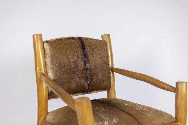 Brutalist Style Armchair in Elm and Goatskin, 1970s-CEJ-1736499