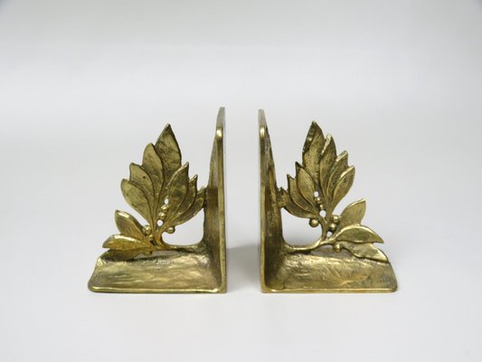 Brutalist Style Bronze Bookends with Floral Elements, 1970s, Set of 2-EY-935785