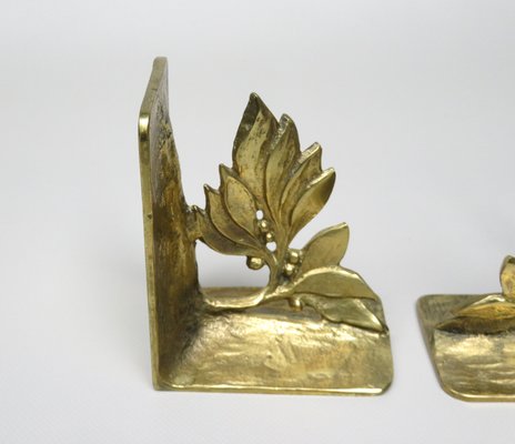 Brutalist Style Bronze Bookends with Floral Elements, 1970s, Set of 2-EY-935785