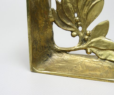 Brutalist Style Bronze Bookends with Floral Elements, 1970s, Set of 2-EY-935785