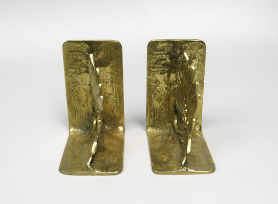 Brutalist Style Bronze Bookends with Floral Elements, 1970s, Set of 2-EY-935785