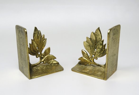 Brutalist Style Bronze Bookends with Floral Elements, 1970s, Set of 2-EY-935785