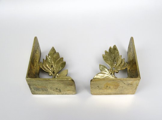 Brutalist Style Bronze Bookends with Floral Elements, 1970s, Set of 2-EY-935785