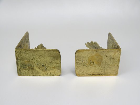 Brutalist Style Bronze Bookends with Floral Elements, 1970s, Set of 2-EY-935785