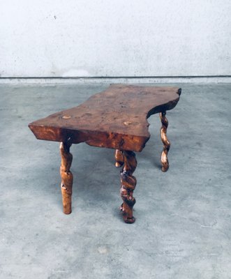 Brutalist Style Handcrafted Oak & Grape Wood Side Table, 1950s-RQV-1016276