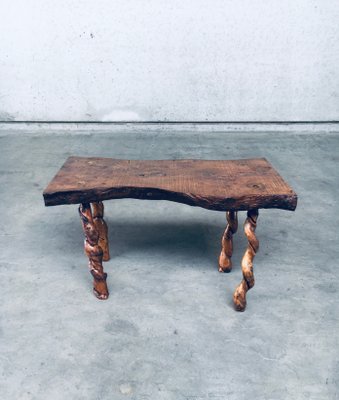 Brutalist Style Handcrafted Oak & Grape Wood Side Table, 1950s-RQV-1016276