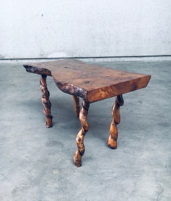 Brutalist Style Handcrafted Oak & Grape Wood Side Table, 1950s-RQV-1016276