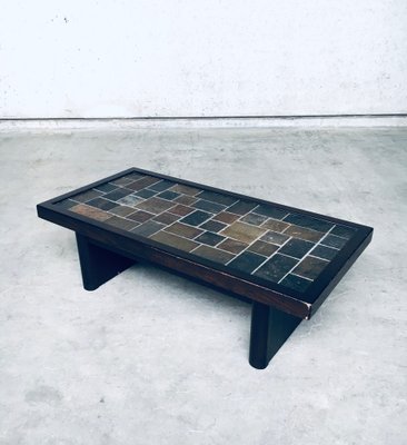 Brutalist Style Slate Tile Inlay Coffee Table, Belgium, 1970s-RQV-1188997