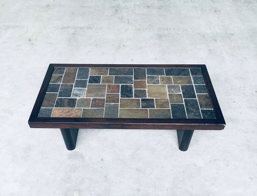 Brutalist Style Slate Tile Inlay Coffee Table, Belgium, 1970s-RQV-1188997