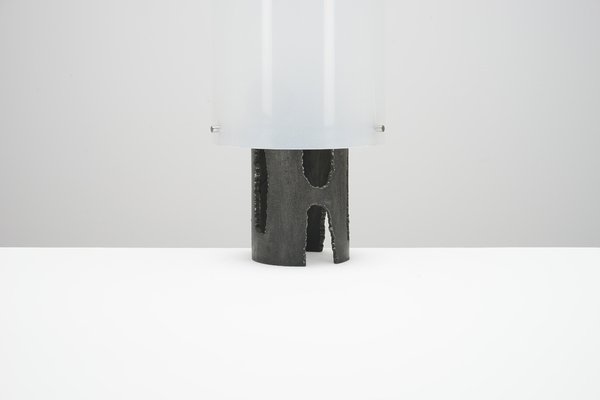 Brutalist Table Lamp in Steel and Acrylic Glass, 1950s-WCH-946794