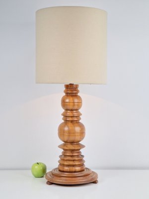 Brutalist Table Lamp in Turned Wood, 1960s-AXJ-1742743