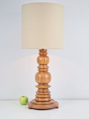 Brutalist Table Lamp in Turned Wood, 1960s-AXJ-1742743