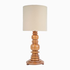 Brutalist Table Lamp in Turned Wood, 1960s-AXJ-1742743