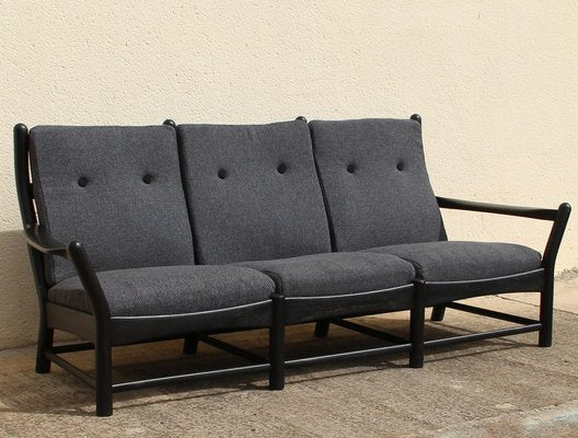 Brutalist Three-Seats Sofa in Ebonized Wood-NE-1263965