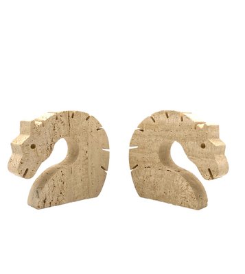 Brutalist Travertine Horse or Dragon Bookends from Fratelli Mannelli, Italy, 1970s, Set of 2-TXN-1386147