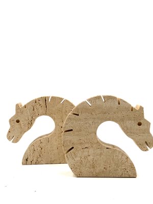 Brutalist Travertine Horse or Dragon Bookends from Fratelli Mannelli, Italy, 1970s, Set of 2-TXN-1386147