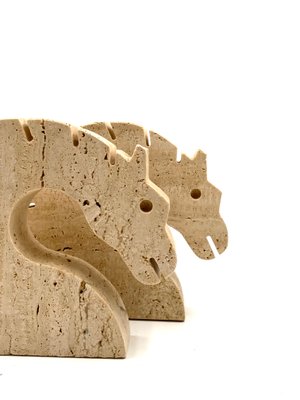 Brutalist Travertine Horse or Dragon Bookends from Fratelli Mannelli, Italy, 1970s, Set of 2-TXN-1386147