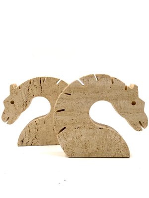 Brutalist Travertine Horse or Dragon Bookends from Fratelli Mannelli, Italy, 1970s, Set of 2-TXN-1386147