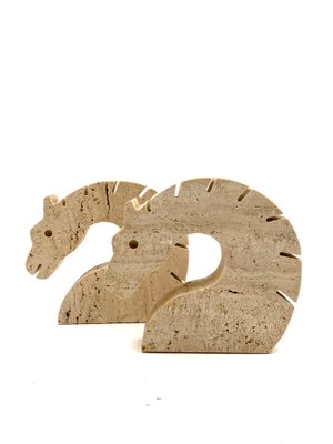 Brutalist Travertine Horse or Dragon Bookends from Fratelli Mannelli, Italy, 1970s, Set of 2-TXN-1386147