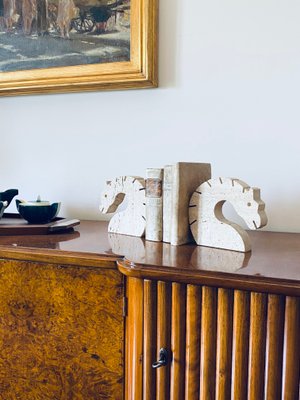 Brutalist Travertine Horse or Dragon Bookends from Fratelli Mannelli, Italy, 1970s, Set of 2-TXN-1386147