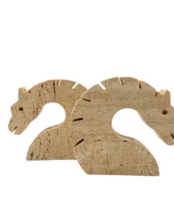 Brutalist Travertine Horse or Dragon Bookends from Fratelli Mannelli, Italy, 1970s, Set of 2-TXN-1386147