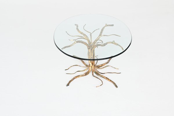 Brutalist Tree Shaped Coffee Table in Iron and Glass by Salvino Marsura, 1960s-RTX-2034625