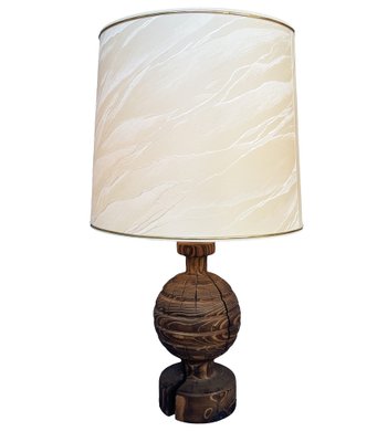 Brutalist Turned Wood Table Lamp from Temde, Switzerland / Germany, 1970s-PBW-1749911