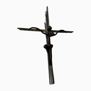 Brutalist Wall Crucifix in Iron and Brass, 1970s-LCR-1805406