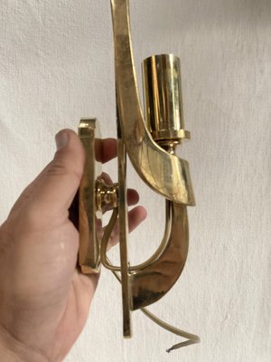 Brutalist Wall Lights in Polished Bronze, 1980, Set of 2-VRR-2036732