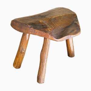 Brutalist Wood Footstool, France, 1950s-UR-1342405