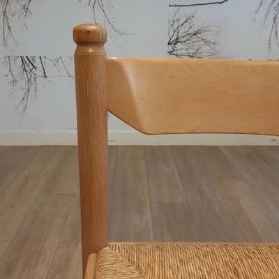 Brutalist Wood & Rush Dining Chairs, 1970s, Set of 4-SJU-1735510