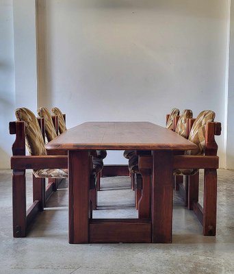 Brutalist Wooden Dining Chairs and Table, 1970s, Set of 9-ITU-1795815